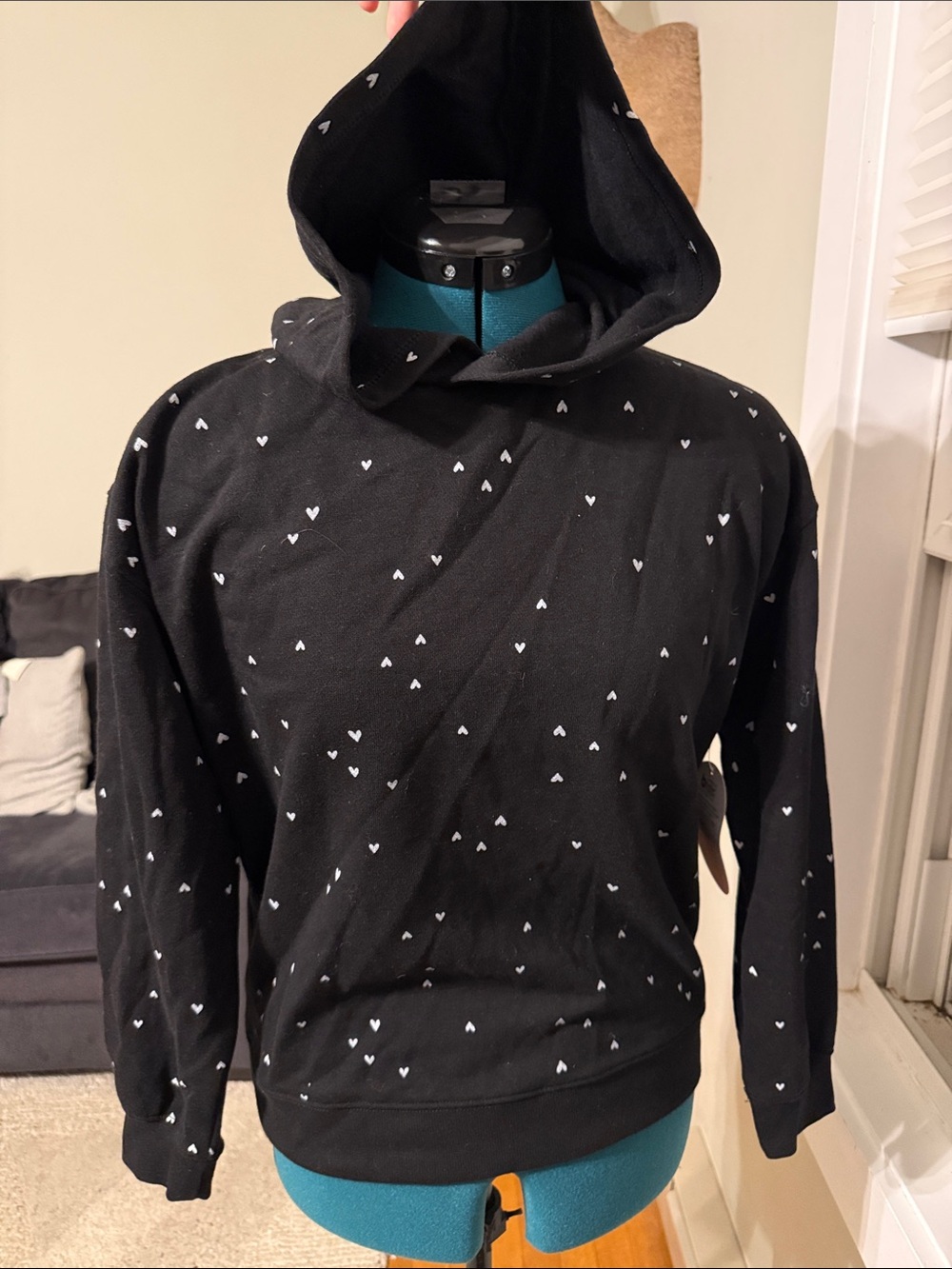 wonder nation Black Heart-Print Hooded Sweatshirt